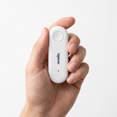 Revella Air held in one hand to show its size